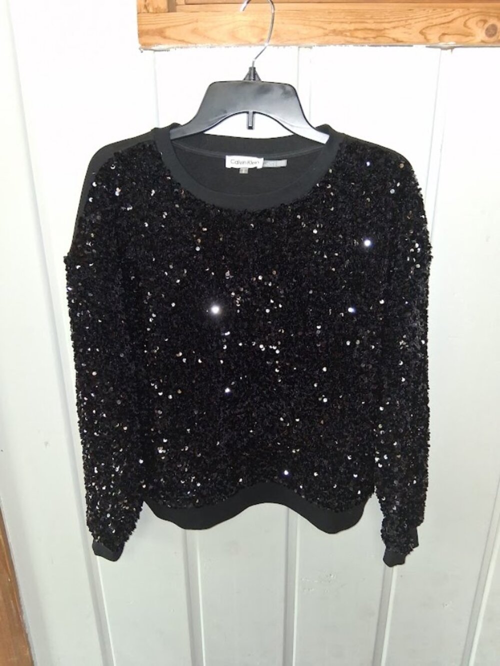 Calvin Klein Black Sequin Front Sweatshirt NWT Sz L